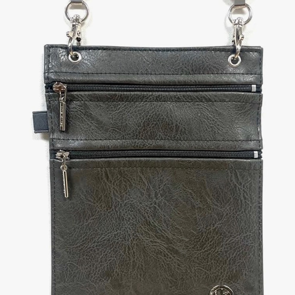 Gray vegan leather hip klip brand new travel wallet bag purse safety clip bag